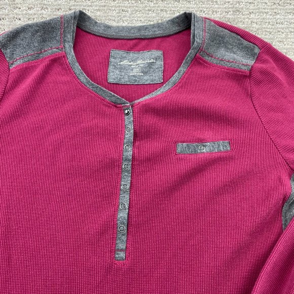 Eddie Bauer Shirt Men XXL 2XL Burgundy Gray Long Sleeve T-Shirt 1/4 Button Up - Picture 5 of 11